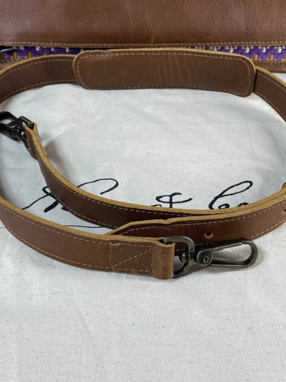NENA & Co Embroidery Leather Day Shoulder Bag Artisan Guatemalan Zippered Pocket - Picture 6 of 7